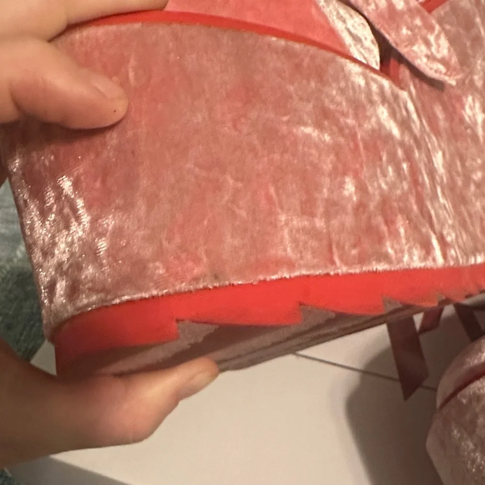 YRU Velvet Platform Boots in Pink with Red Heart Accents - Picture 4 of 7